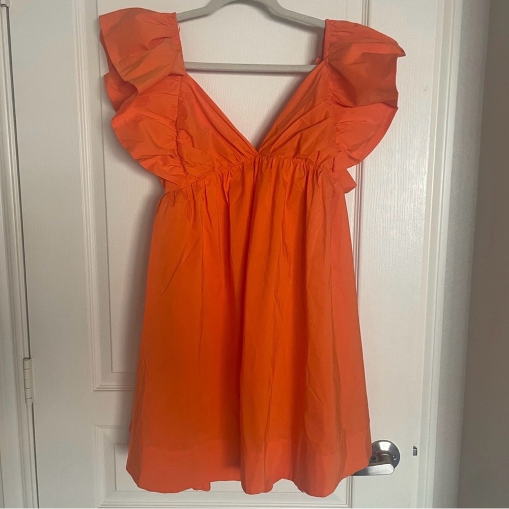 Orange Ruffled Mini Dress - Picture 4 of 10